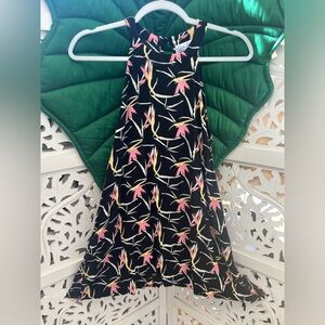 Ava Sky bird of paradise, high neck, racer back black tank top mini dress. XS